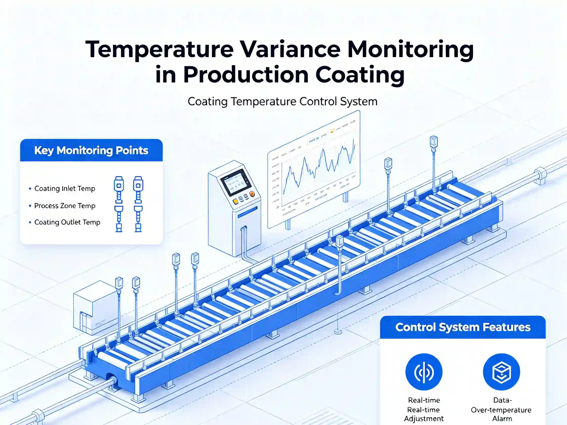 Coating temperature control system Temperature variance monitoring in production coating