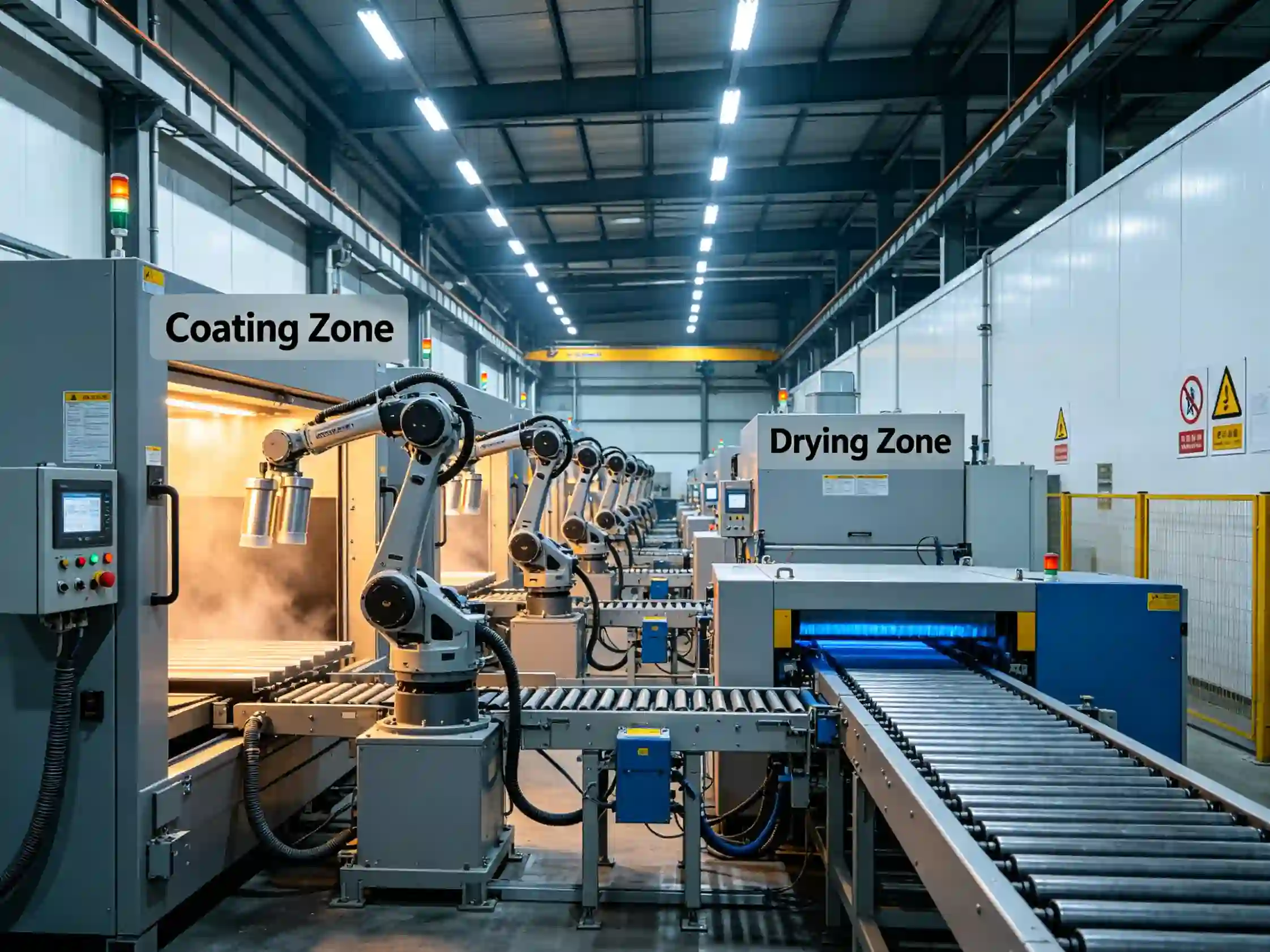 Production coating line setup Coating application equipment in production environment